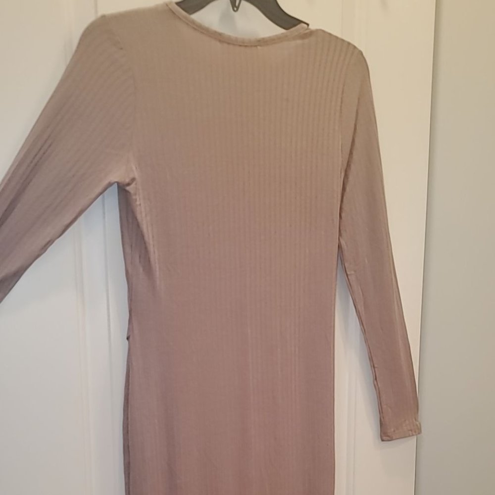Nude Ribbed Midi Dress w/ Thigh High Slit - NEW